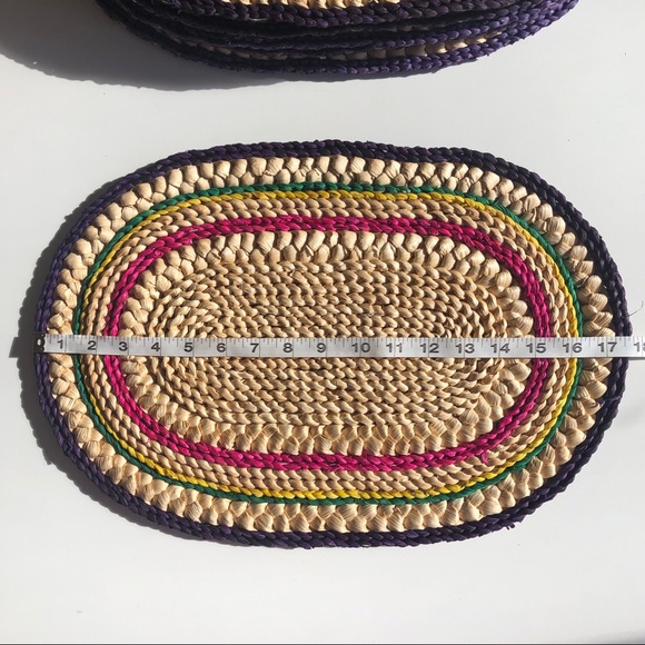 Vintage Set of 6 Multicolour Braided Woven Straw Oval Place Mats Boho - Picture 4 of 6